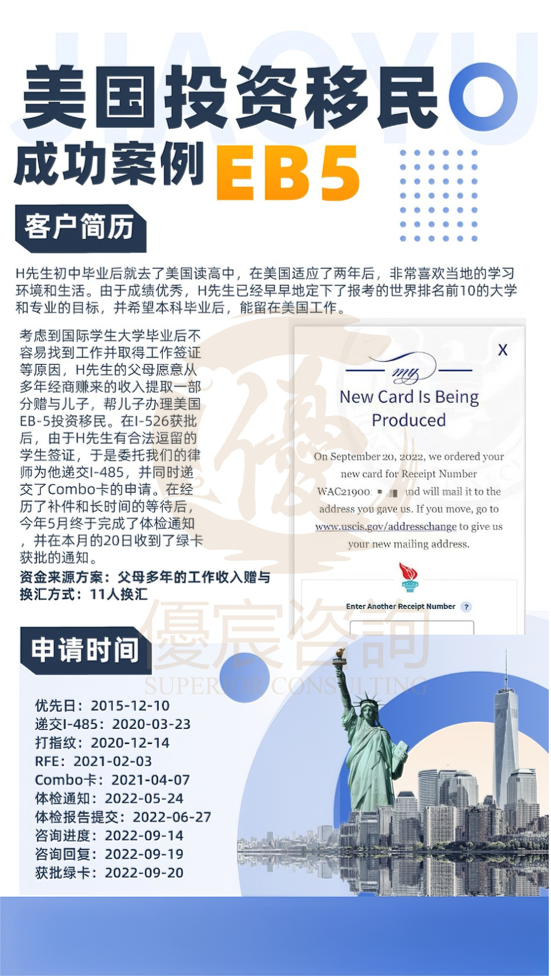 恭喜H先生通过EB5移美成功