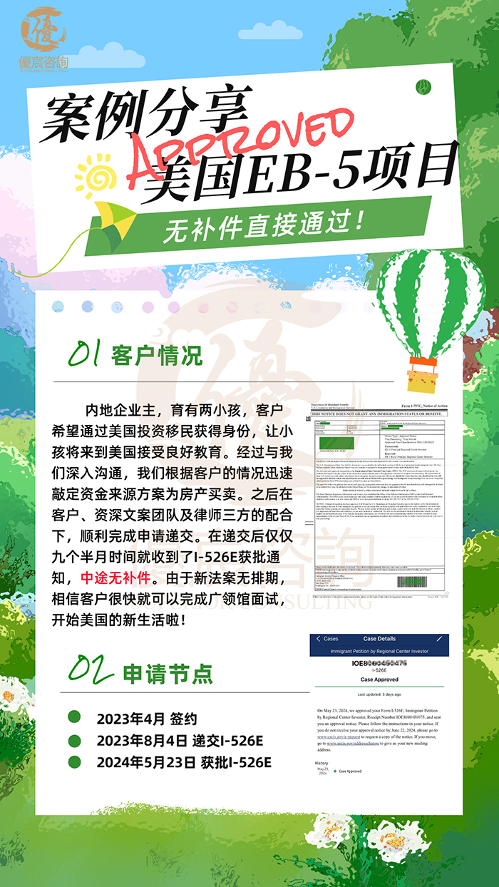 恭喜内地企业客户通过EB-5项目成功移美